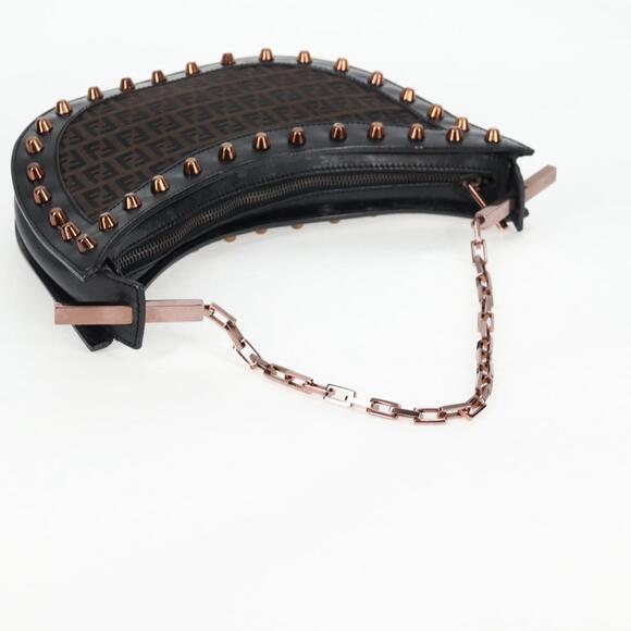 FENDI Zucchino Canvas Chain Shoulder Bag Black Brown - Picture 7 of 13